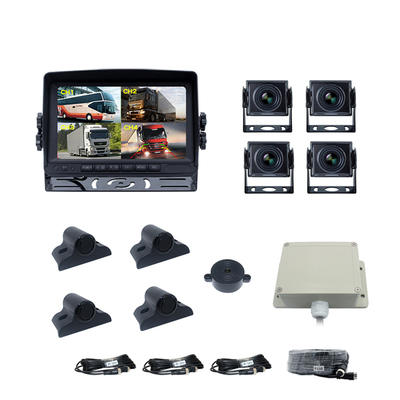 Bus 7'' Quad Split Screen DVR Monitor With 4Pcs Pakring Sensor 360 Degree AHD CCTV Rear View Truck Camera System PZ617-AHD