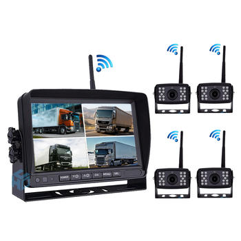 2.4GHZ Digital Wireless 360 Degree Front Rear Left Right Side View Reverse Camera System Wireless 7 Inch Quad View Monitor For Truck  PZ607-W-4D